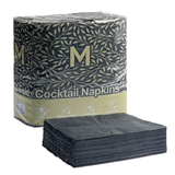 Cocktail Napkins 1/4 Fold Black, 240mm x 240mm, 2 Ply MPH38410 20 Packs of 100 Napkins